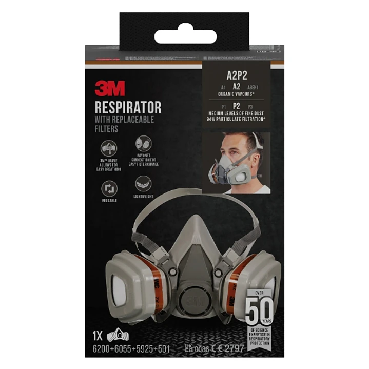 3M Mascarilla de Media Cara - Filtros Reemplazables - Color Gris 1