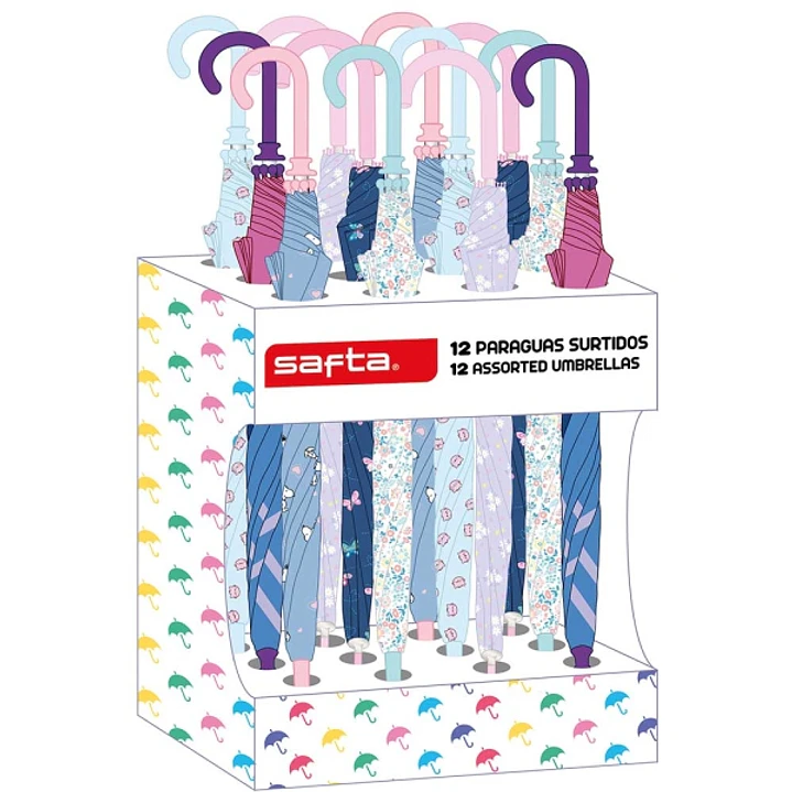 Safta Expositor con 12 Paraguas Infantiles - 410x200x330mm - Colores Surtidos 1