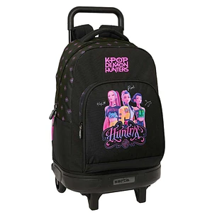 Safta K-Pop Demon Hunters Mochila con Carro - Extraible - 33L - Portabotellas - Tarjeta de Identificacion Personal - Doble Tirador - Asa de Mano - Bol