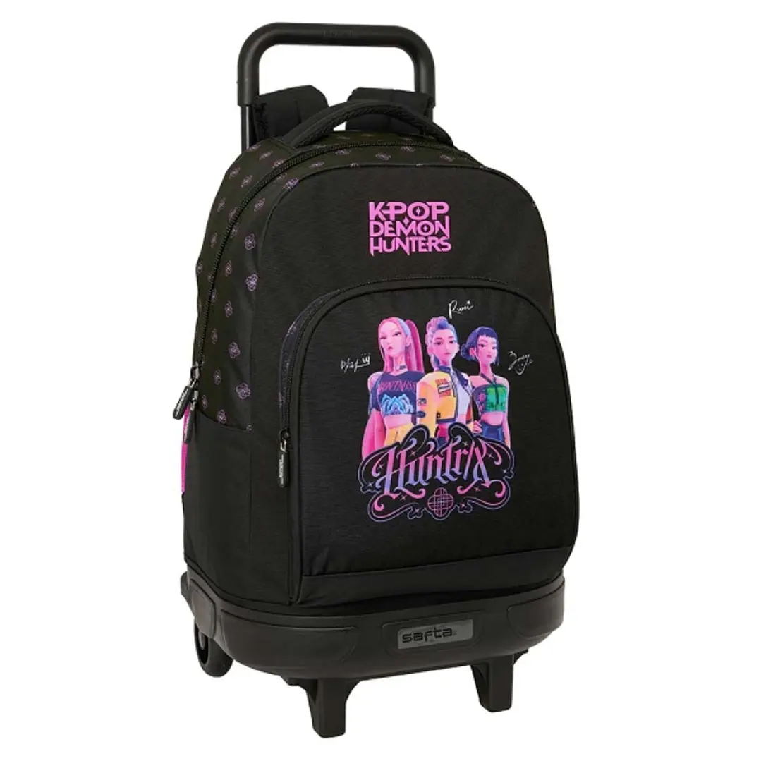 Safta K-Pop Demon Hunters Mochila con Carro - Extraible - 33L - Portabotellas - Tarjeta de Identificacion Personal - Doble Tirador - Asa de Mano - Bol 1