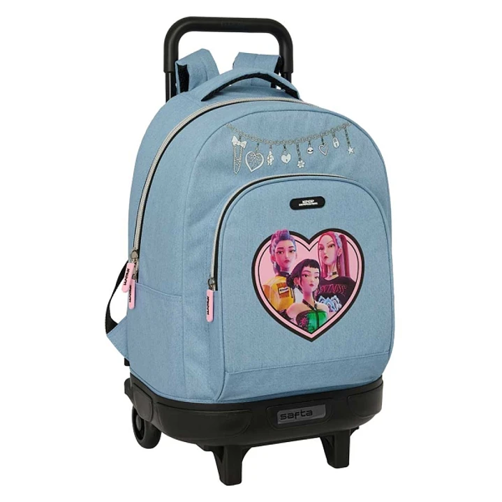 Safta K-Pop Demon Hunters Huntr/X Mochila con Carro - Extraible - 33L - Portabotellas - Tarjeta de Identificacion Personal - Doble Tirador - Asa - Bol 1