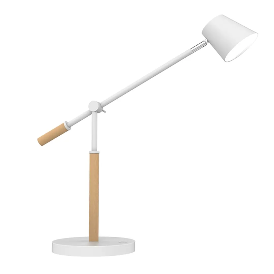 Unilux Lampara de Escritorio LED Vicky - Diseño Moderno y Elegante - Luz LED de Bajo Consumo - Ajustable en Altura y Angulo - Color Blanco/Madera 1