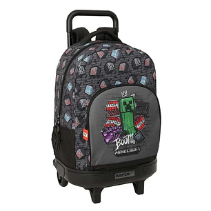Safta Minecraft Graffiti Mochila con Carro - Extraible - 33L - Portabotellas - Tarjeta de Identificacion Personal - Cremallera con Doble Tirador - Asa