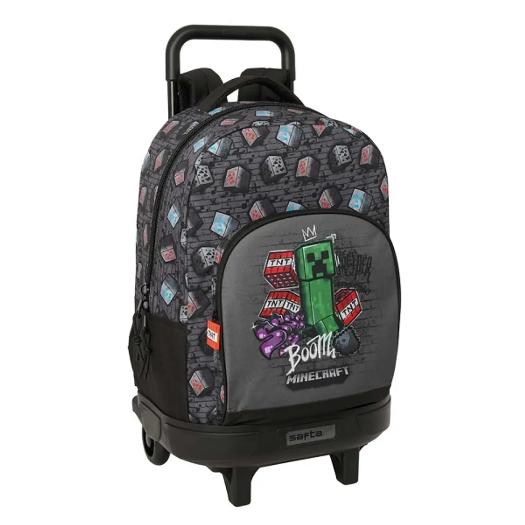 Safta Minecraft Graffiti Mochila con Carro - Extraible - 33L - Portabotellas - Tarjeta de Identificacion Personal - Cremallera con Doble Tirador - Asa 1