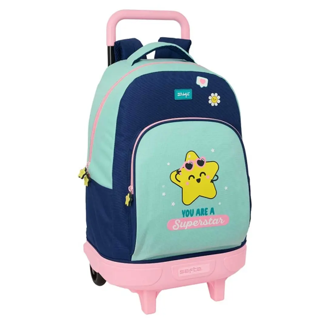 Safta Mr. Wonderful Estrella Mochila con Carro - Extraible - 33L - Portabotellas - Tarjeta de Identificacion Personal - Doble Tirador - Asa de Mano -  1