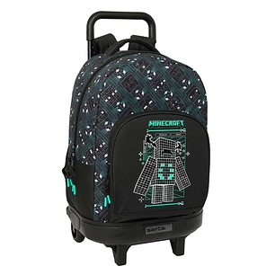Safta Minecraft Screen Mochila con Carro - Extraible - 33L - Portabotellas - Tarjeta de Identificacion Personal - Cremallera con Doble Tirador - Asa d
