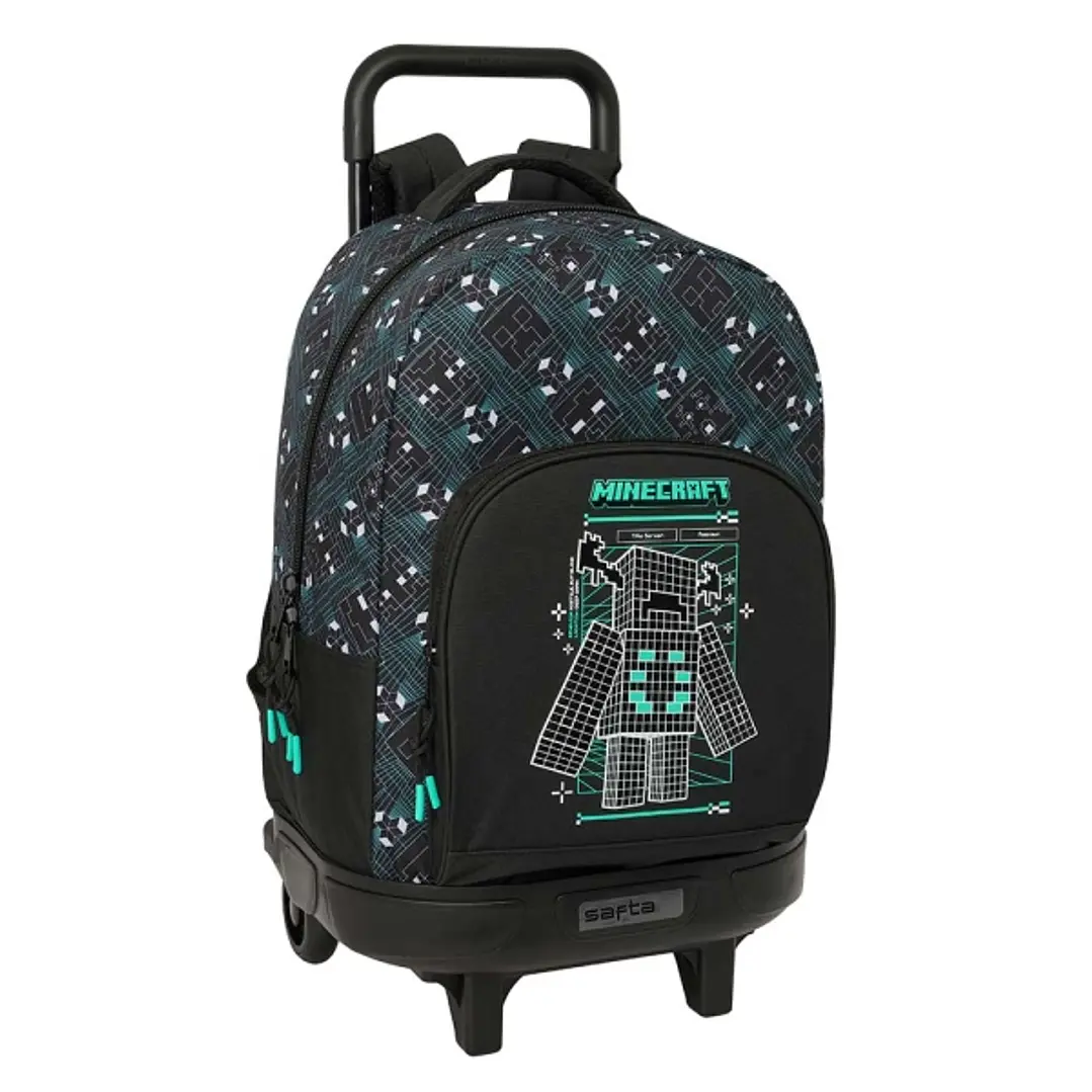 Safta Minecraft Screen Mochila con Carro - Extraible - 33L - Portabotellas - Tarjeta de Identificacion Personal - Cremallera con Doble Tirador - Asa d 1