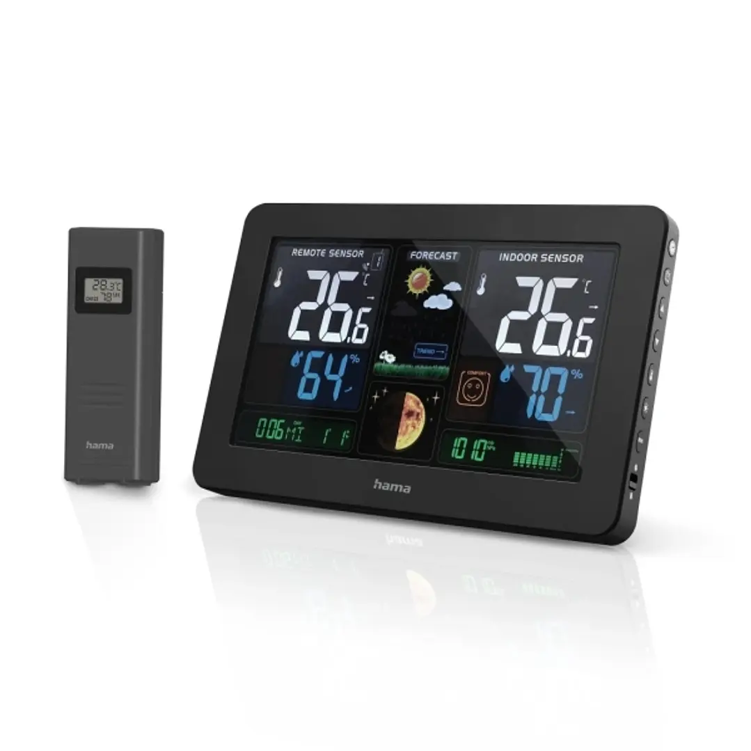 Hama Premium Estacion Meteorologica - Reloj - Prevision Meteorologica - Sensor Exterior - Radiofrecuencia - Termometro - Higrometro - 20.5x3x13cm - Co 1
