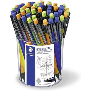 Staedtler Graphite 777 Expositor con 50 Portaminas 0.7mm - Cuerpo Engomado - Goma de Borrar - Colores Surtidos