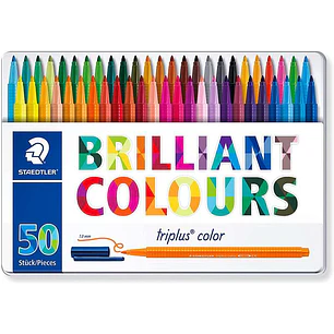 Staedtler Triplus Color 323 Pack de 50 Rotuladores de Punta Fina - Trazo 1mm Aprox - Tinta Base de Agua - Colores Surtidos