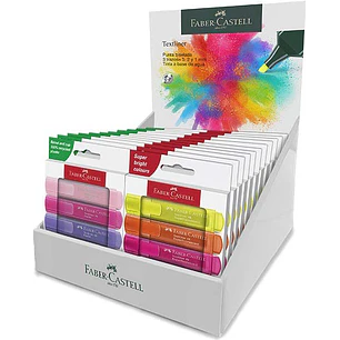 Faber-Castell Textliner 46 Expositor con 11 Packs de 4 Marcadores Neon y 11 Packs de 4 Marcadores Pastel - Punta Biselada - Trazo entre 1mm y 5mm - Ti