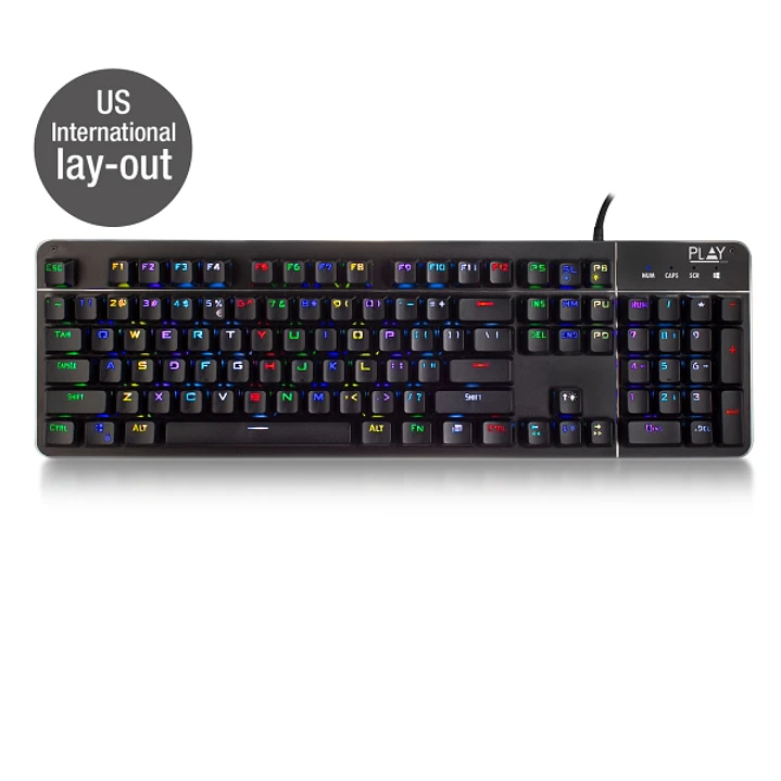 Ewent Teclado Gaming Mecanico - Iluminacion RGB - Disposicion Inglesa QWERTY US - Cubierta de Aluminio - Cable de 1.5m - Anti-Ghosting - Color Negro 1