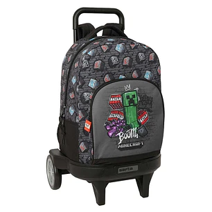 Safta Minecraft Graffiti Mochila con Carro - Extraible - 33L - Portabotellas - Tarjeta de Identificacion Personal - Ruedas Antivibracion - Doble Tirad