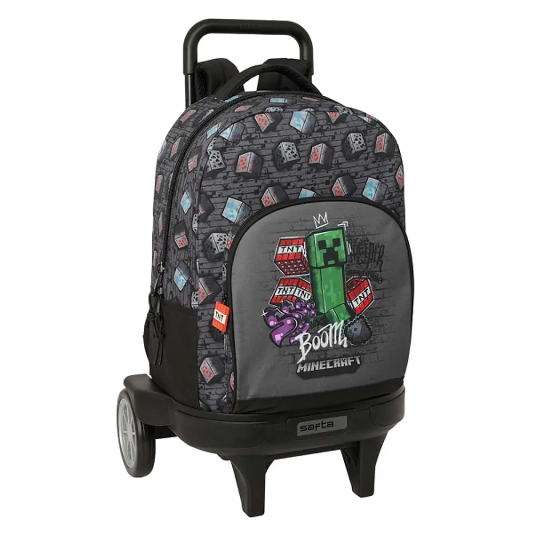 Safta Minecraft Graffiti Mochila con Carro - Extraible - 33L - Portabotellas - Tarjeta de Identificacion Personal - Ruedas Antivibracion - Doble Tirad 1