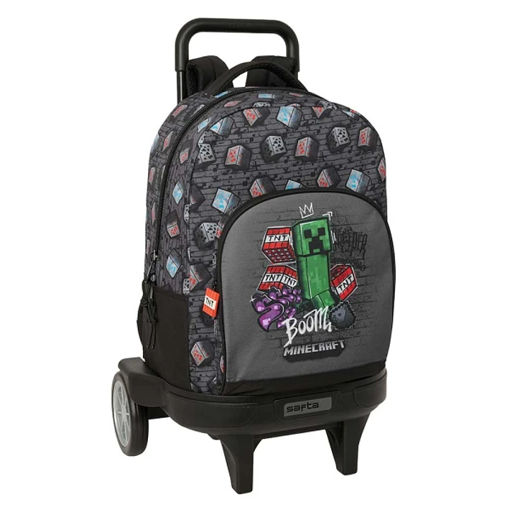 Safta Minecraft Graffiti Mochila con Carro - Extraible - 33L - Portabotellas - Tarjeta de Identificacion Personal - Ruedas Antivibracion - Doble Tirad 1