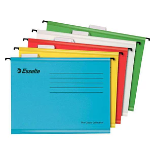 Esselte Classic Pack de 10 Carpetas Colgantes Reforzadas A4 - Visores de Plastico Transparente - Etiquetas Blancas - 100% Carton Kraft Reciclado - Col