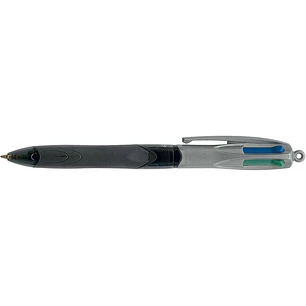 Bic 4 Colours Grip Pro Boligrafo de Bola Retractil con Grip - Punta Media de 1mm - Trazo de 0.4mm - Tinta con Base de Aceite - Cuerpo Gris/Negro Trans