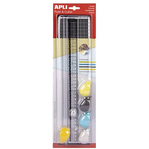 Apli Cizalla de Corte - Regla de 35cm - Tabla de Corte de 10x38cm - 5 Cizallas con Agarre Ergonomico y Diferentes Tipos de Corte