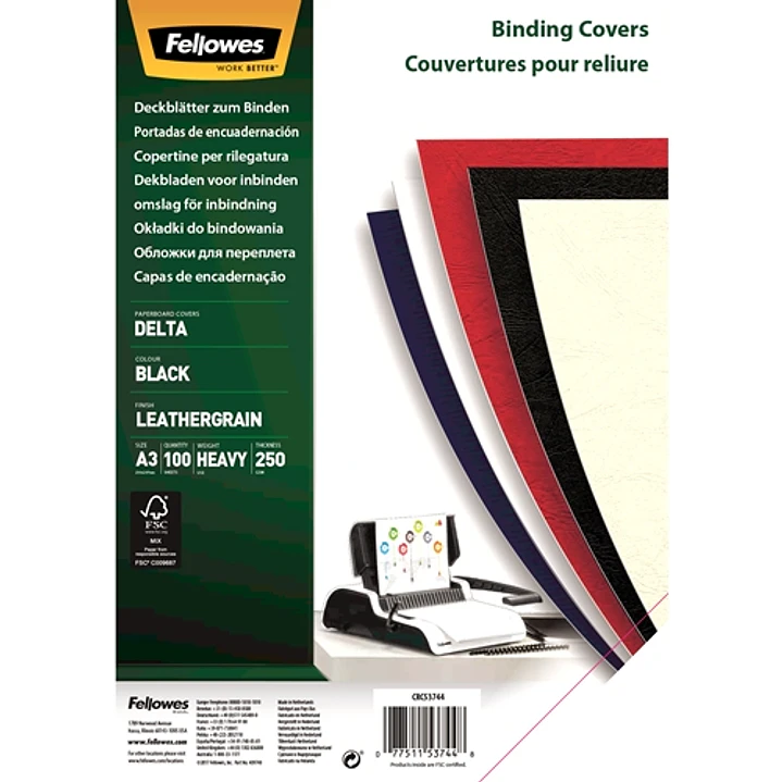 Fellowes Portadas de Carton Fellowes - Tamaño A3 - Acabado en Simil Piel - Amplia Gama de Colores y Texturas - Fabricadas con Carton Reciclable 1