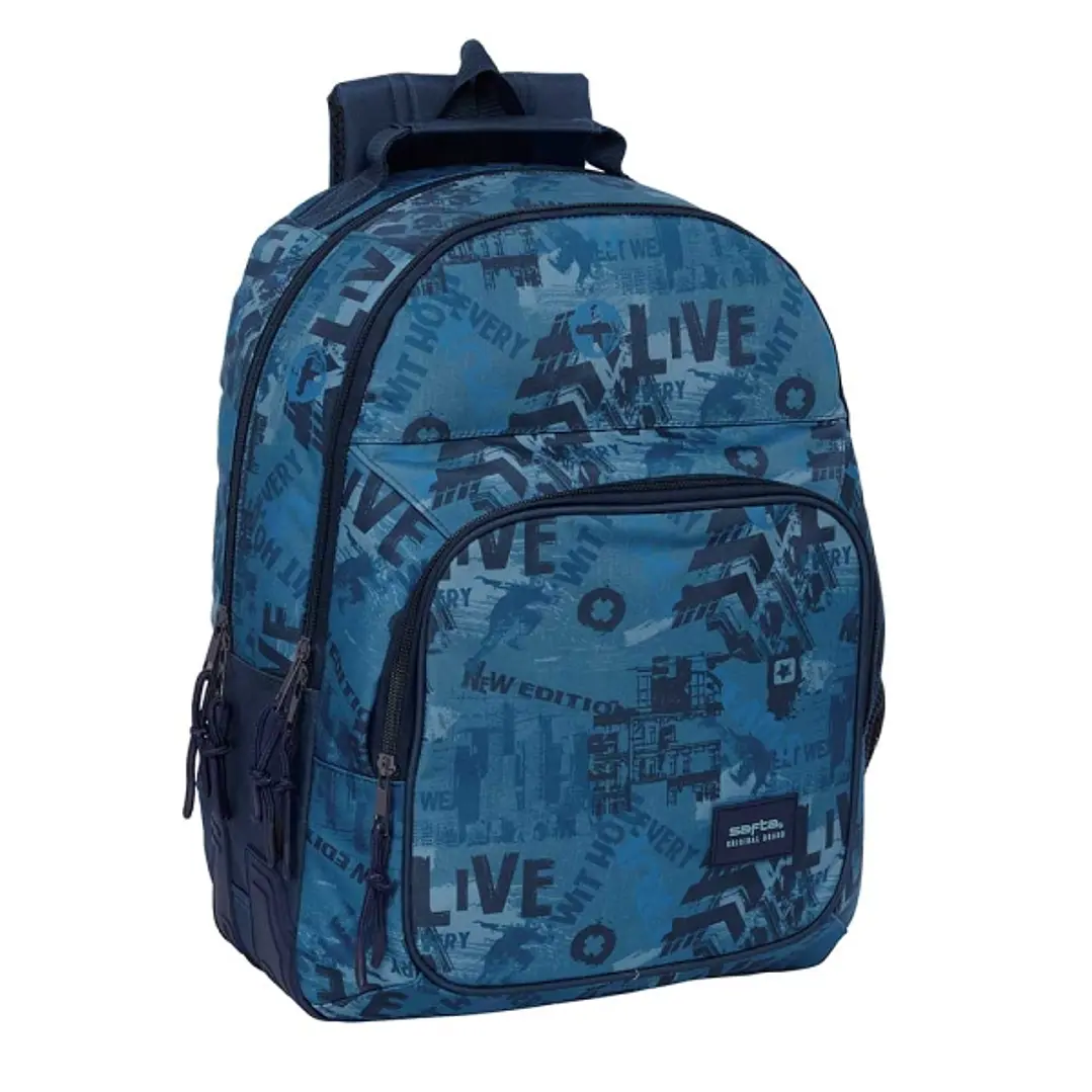 Safta New Edition Mochila con 2 Compartimentos - Antirozaduras - Adaptable a Carro - Bolsillo Frontal - Portabotellas - Tirador Doble - Hombreras Ergo 1