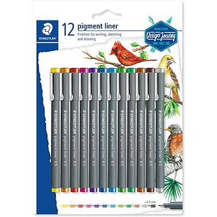 Staedtler Pigment Liner 308 Pack de 12 Rotuladores Calibrados - Trazo 0.5mm - Secado Rapido - Colores Surtidos