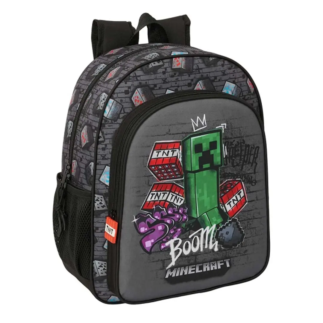 Safta Minecraft Graffiti Mochila - 15L - Adaptable a Carro - Bolsillo Frontal - Portabotellas - Cremallera con Doble Tirador - Asa de Mano - Hombreras 1