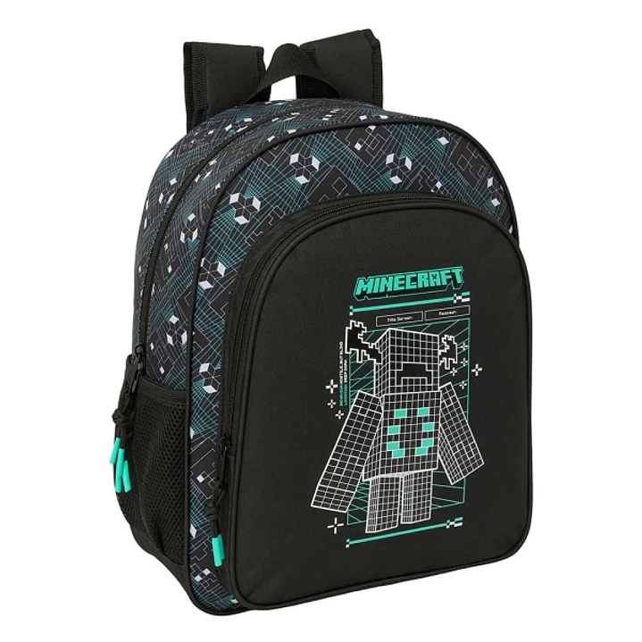 Safta Minecraft Screen Mochila - 15L - Adaptable a Carro - Bolsillo Frontal - Portabotellas - Cremallera con Doble Tirador - Asa de Mano - Hombreras y 1