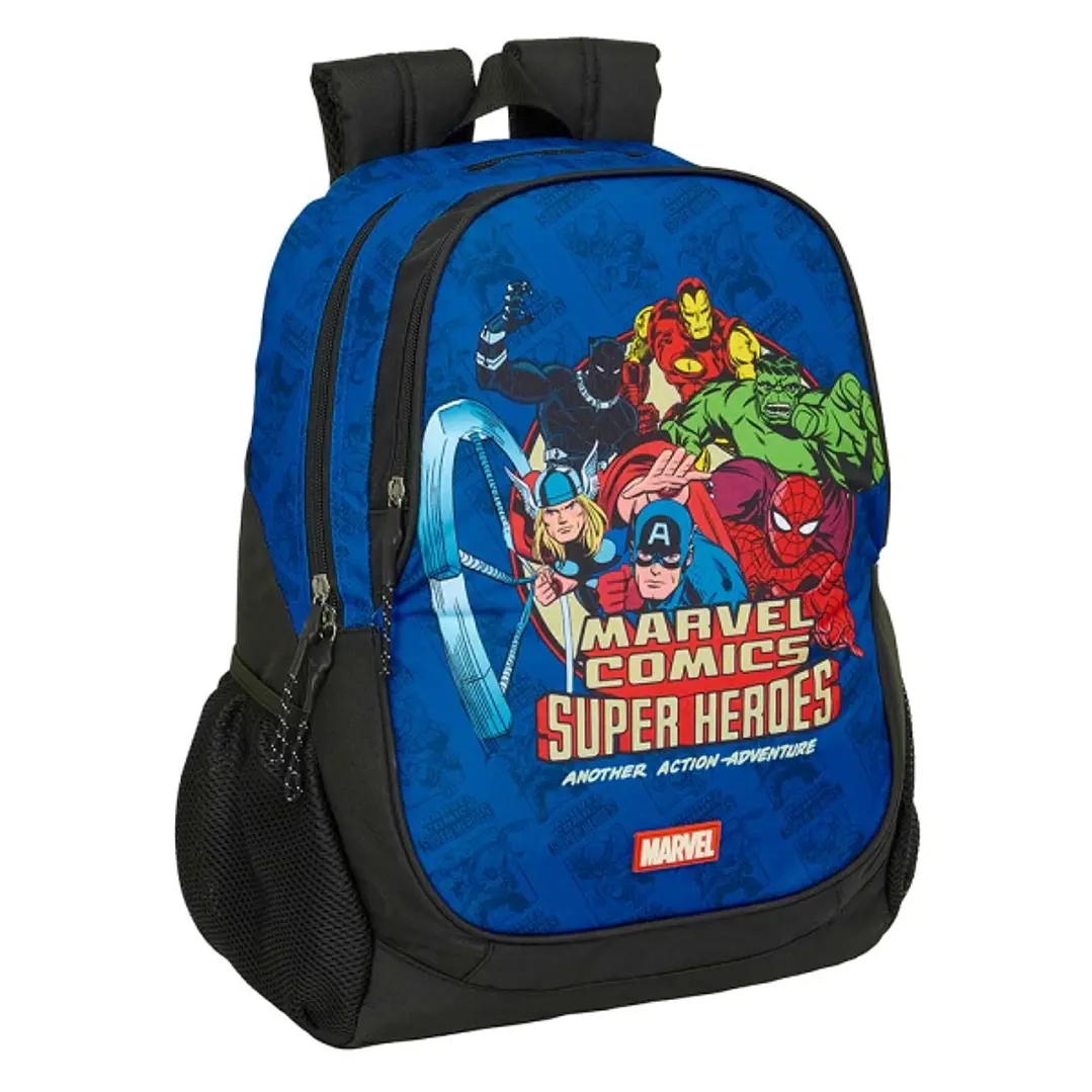 Safta Avengers Mochila Adaptable a Carro - Portabotellas - Dos Compartimentos Grandes - Tirador Doble - Hombreras Ergonomicas - Asa Superior - 23L - 3 1