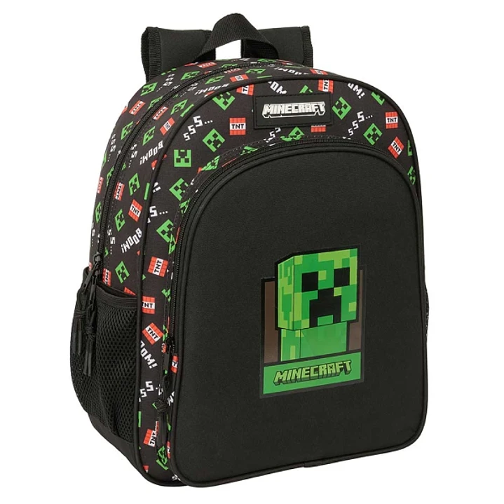 Safta Minecraft Mochila - Adaptable a Carro - Portabotellas - Tirador Doble - Hombreras Acolchadas - Espalda Ergonomica - Bolsillo Frontal - Asa de Ma 1
