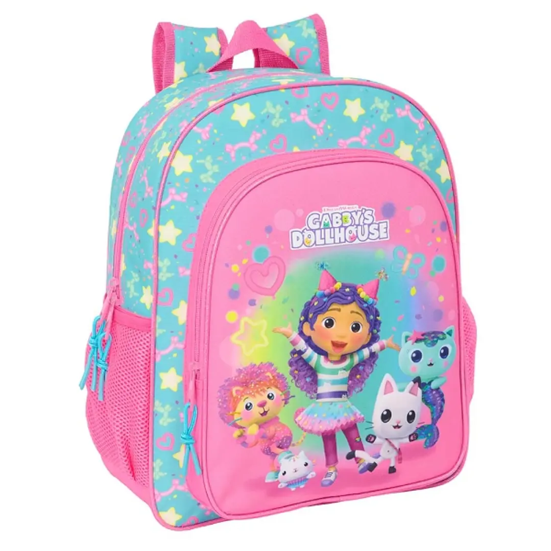 Safta Gabby's Dollhouse Confetti Mochila - Adaptable a Carro - Portabotellas - Tirador Doble - Hombreras Acolchadas Ergonomicas - Bolsillo Frontal - A 1