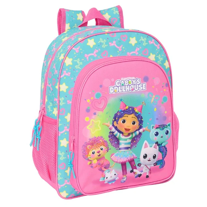 Safta Gabby's Dollhouse Confetti Mochila - Adaptable a Carro - Portabotellas - Tirador Doble - Hombreras Acolchadas Ergonomicas - Bolsillo Frontal - A 1