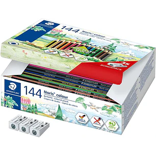 Staedtler Noris Colour 185 Pack de 144 Lapices Hexagonales de Colores - Resistencia a la Rotura - Ideal para Colegios - Colores Surtidos
