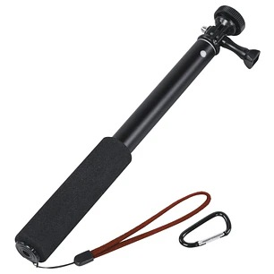 Hama Selfie 90 Palo Monopie con Rosca de 1/4 - Longitud de 30 a 90cm - Cuerpo Metalico - Correa de Mano - Compatible con Camaras Deportivas - Color Ne