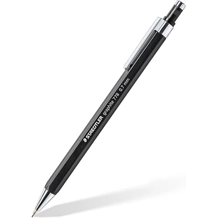 Staedtler Graphite 778 Portaminas 0.7mm - Cuerpo Hexagonal Negro Mate - Punta Metalica Retractil - Mina Amortiguada - Clip Metalico - Goma de Borrar