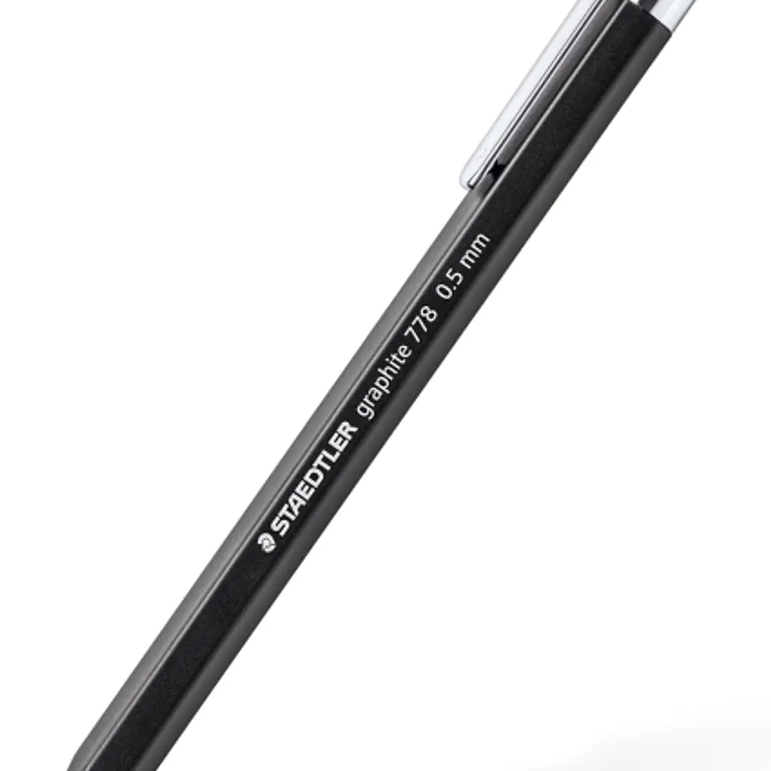Staedtler Graphite 778 Portaminas 0.5mm - Cuerpo Hexagonal Negro Mate - Punta Metalica Retractil - Mina Amortiguada - Clip Metalico - Goma de Borrar 1