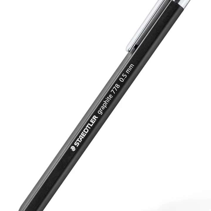 Staedtler Graphite 778 Portaminas 0.5mm - Cuerpo Hexagonal Negro Mate - Punta Metalica Retractil - Mina Amortiguada - Clip Metalico - Goma de Borrar 1