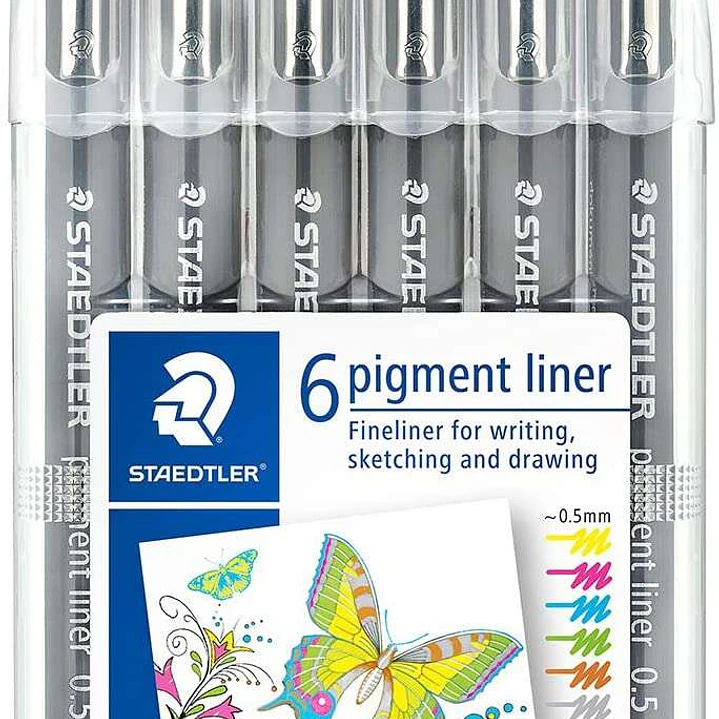 Staedtler Pigment Liner 308 Pack de 6 Rotuladores Calibrados - Trazo 0.5mm - Secado Rapido - Colores Surtidos 1