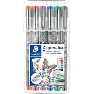 Staedtler Pigment Liner 308 Pack de 6 Rotuladores Calibrados - Trazo 0.5mm - Secado Rapido - Colores Surtidos
