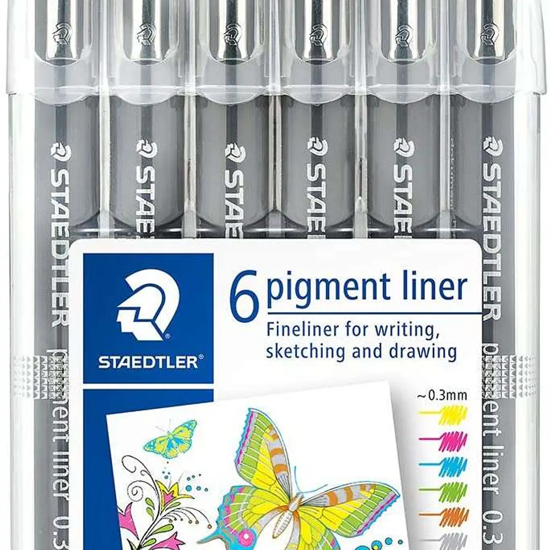 Staedtler Pigment Liner 308 Pack de 6 Rotuladores Calibrados - Trazo 0.3mm - Secado Rapido - Colores Surtidos 1