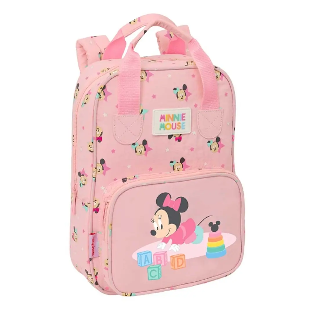 Safta Minnie Mouse Baby Mochila Infantil - Tarjeta de Identificacion Personal - Bolsillo Frontal - Hombreras Acolchadas - 20x28x8cm - Color Rosa Paste 1