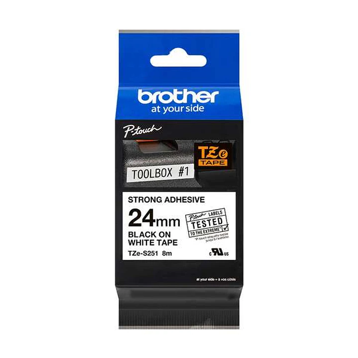 Brother TZeS251 Cinta Laminada Super Adhesiva Original de Etiquetas - Texto negro sobre fondo blanco - Ancho 24mm x 8 metros 1