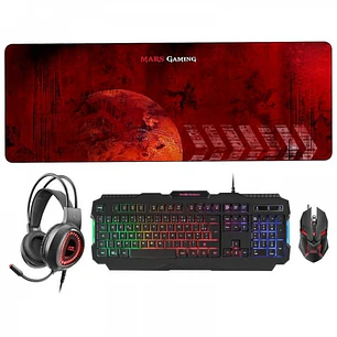 Mars Gaming MCPRGB2 Combo Gaming - Teclado RGB Rainbow - Raton 4000DPI RGB Flow - Auriculares RGB Flow - Alfombrilla XXL - Maxima compatibilidad - Col