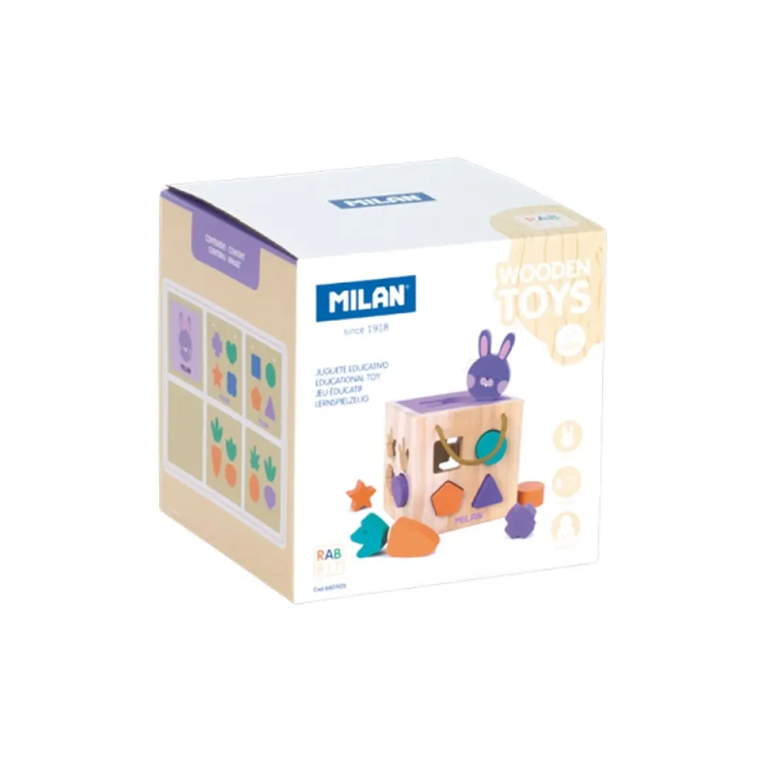 Milan Rabbit Juguete Educativo de Madera - Cubo para Encajar Piezas - a Partir de 12 Meses - Multicolor 1