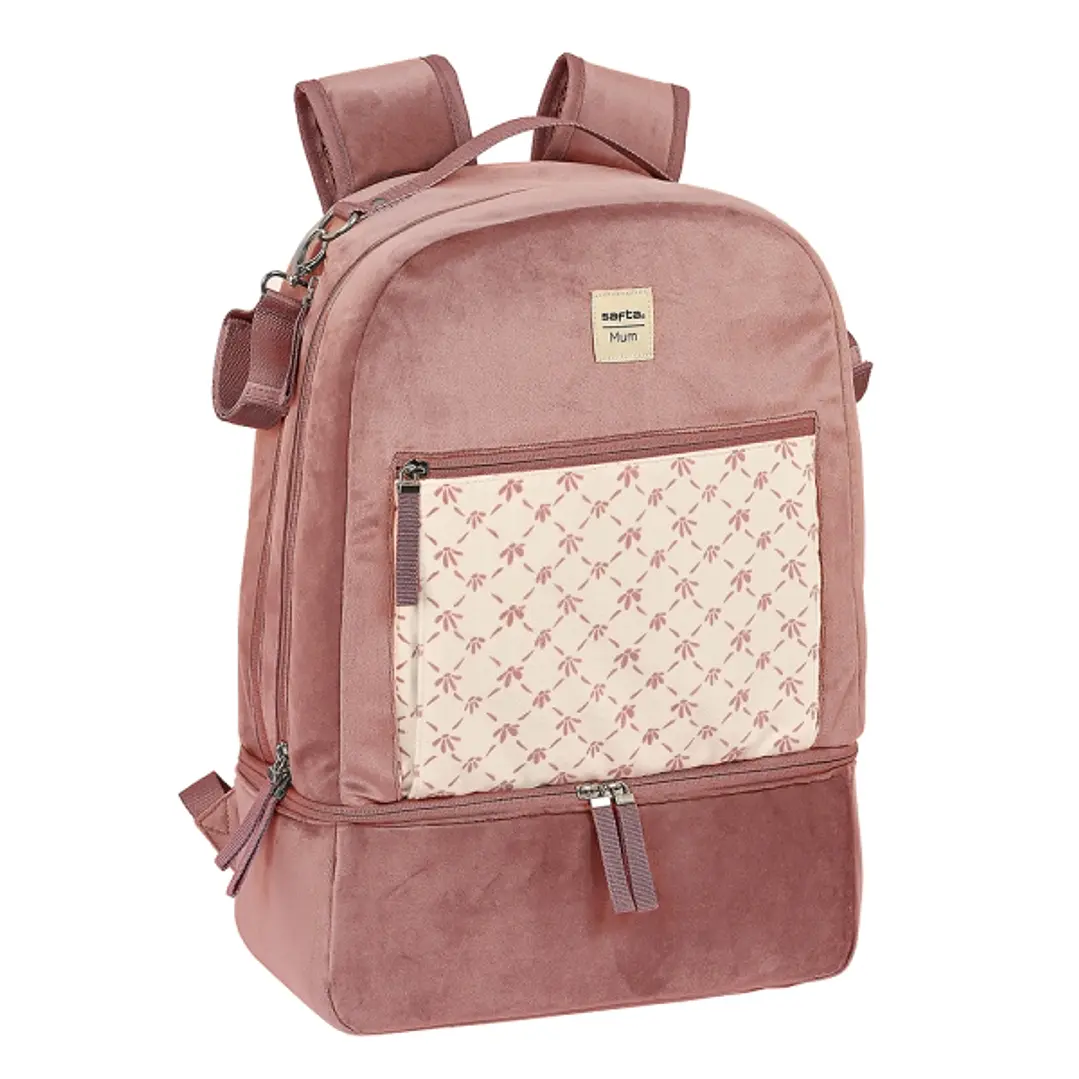 Safta Marsala Mochila para Carrito Bebe de 19.4L - Cierre con Doble Tirador - Bolsillo Frontal con Cremallera - Bolsillo Termo - Bolsillo Lateral para 1