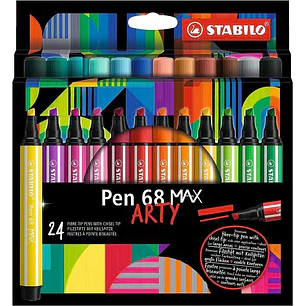 Stabilo Pen 68 MAX Arty Pack de 24 Rotuladores - Punta de Fibra Biselada - Trazo entre 1-5mm aprox. - Tinta a Base de Agua - Colores Surtidos