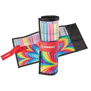 Stabilo Pen 68 Arty Rollerset de 25 Rotuladores - Estuche de Nylon Enrollable - Punta de Fibra - Trazo de 1mm aprox. - Tinta a Base de Agua - Capuchon