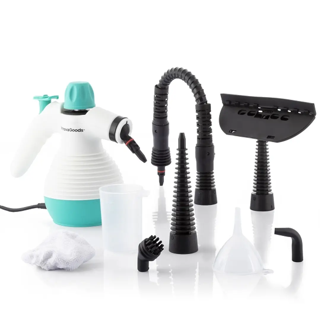 Innovagoods Limpiador a Vapor - 1000W - Autonomia hasta 20Minutos - Capacidad 350ml - Presion 3bar - Cable 2.8m - IPX4 - Incluye Accesorios - Boton de 1