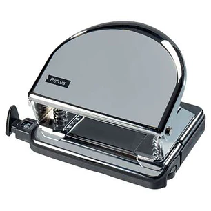 Petrus 52C Taladro Perforador Metalico - Hasta 20 Hojas - Marcas de Formato - Vaciado Facil - Punzones 5.5mm - Color Cromado