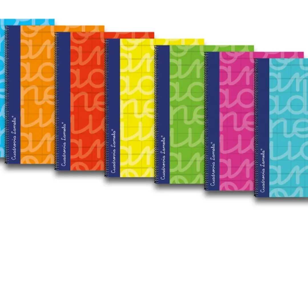 Lamela Pack de 6 Cuadernos de Espiral con 80 Hojas de 90g/m2 con Margen - Formato Folio - Pauta Cuadrovia de 5mm - Cubierta Extra Dura - Papel Offset  1