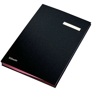 Esselte Portafirmas con 20 Separadores - Cubiertas Forradas de Plastico - Ventana Transparente en el Separador - Color Negro